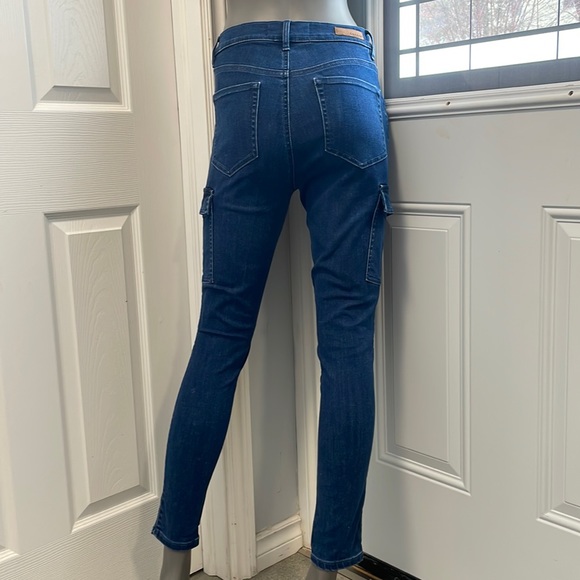 LIKE NEW GARAGE CARGO HIGH WAISTED SKINNY JEANS DARK BLUE 26” INSEAM Sz 7 - Picture 2 of 7